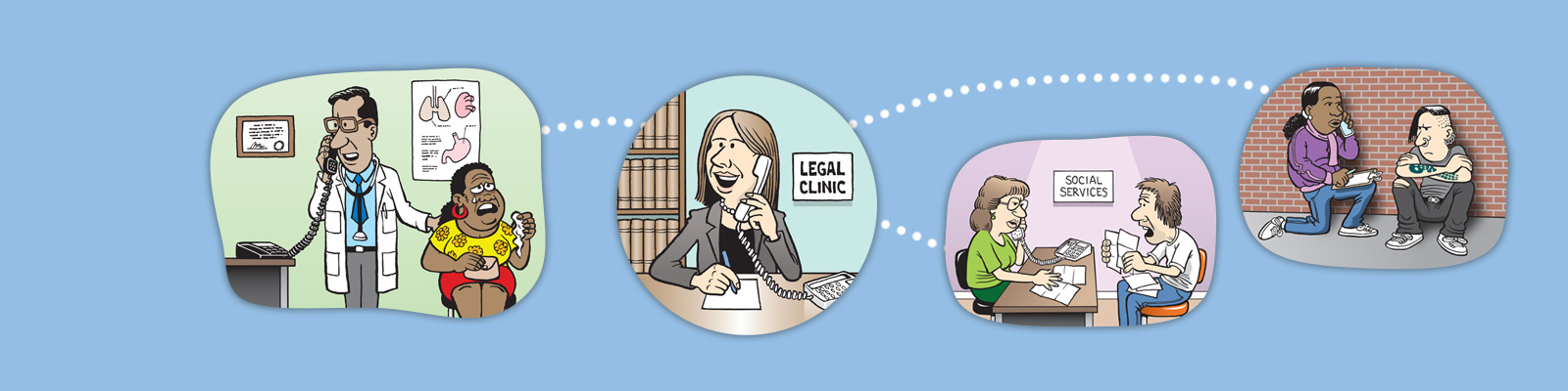 illustration of public services calling the legal health clinic